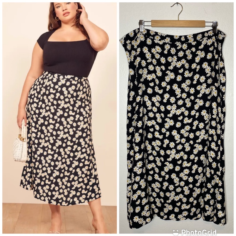 Reformation Bea Daisy ChainPrint Black and White Skirt